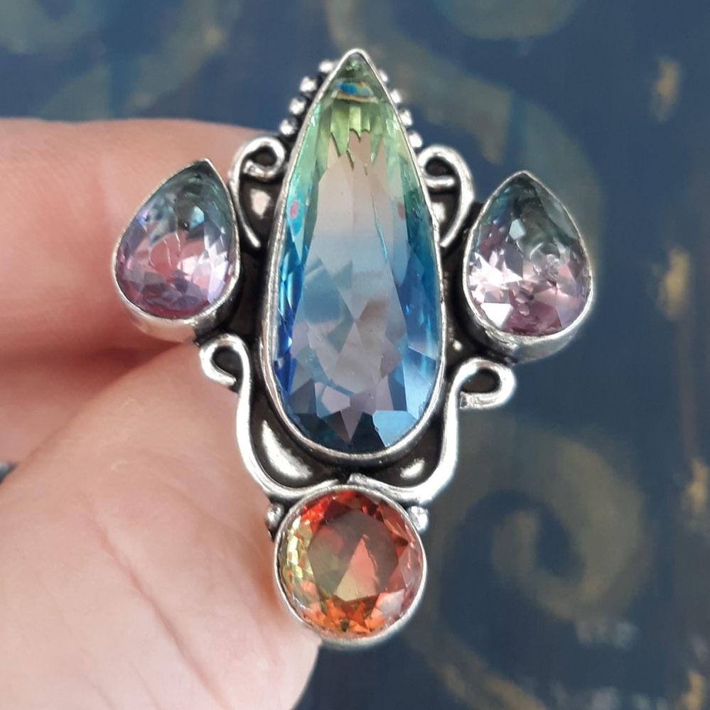 New Bi-Color Tourmaline and Ametrine 925 Silver Ring.